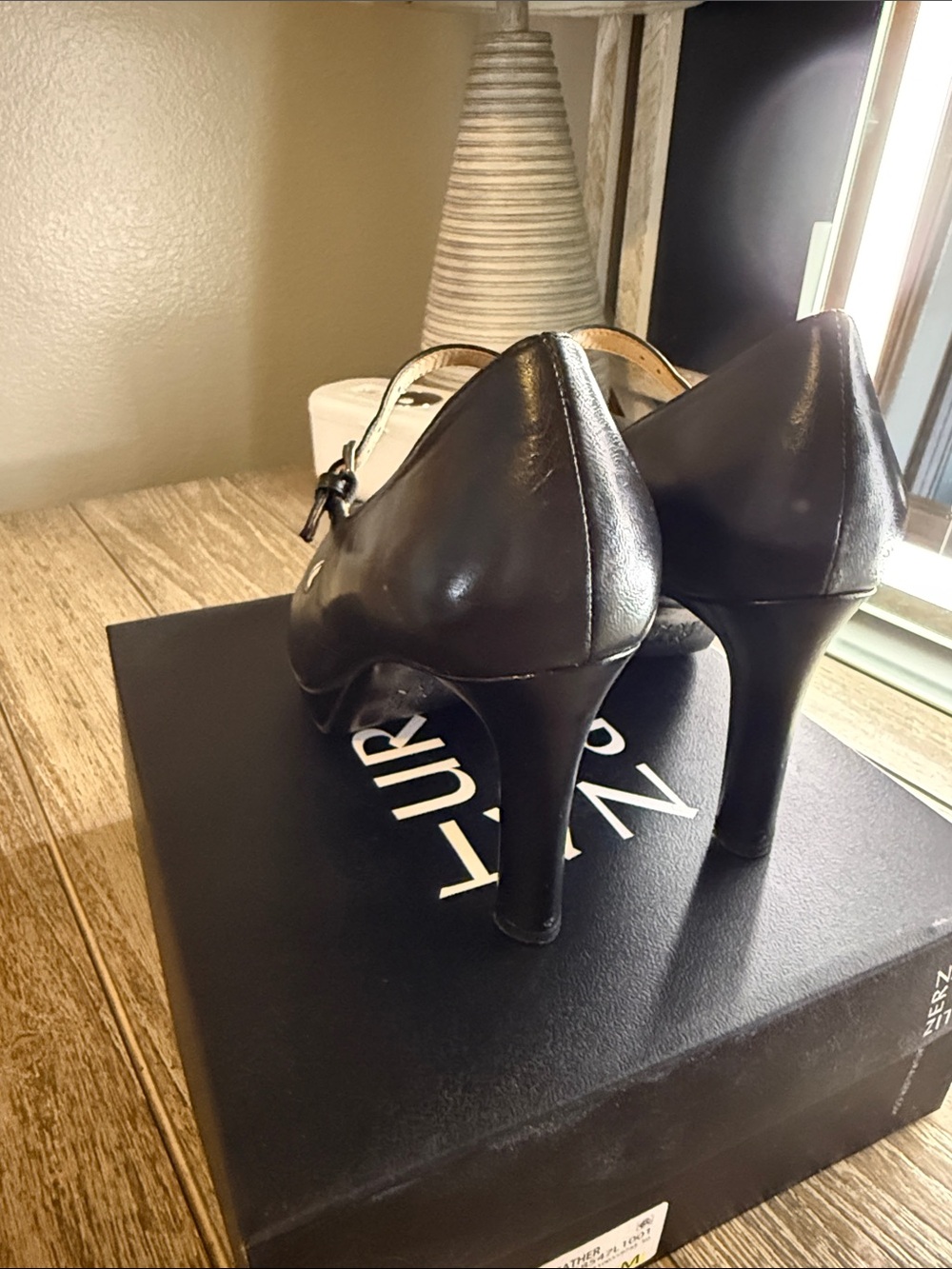 Naturalizer Black Leather Mary Jane High Heel Pumps with Ankle Strap - Picture 3 of 4